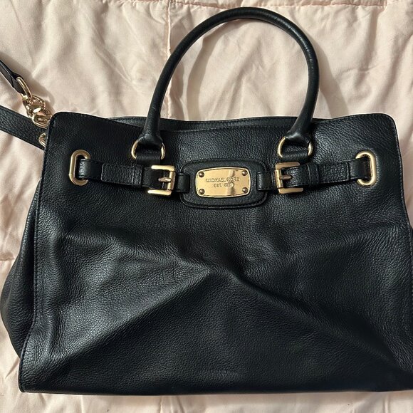 Michael Kors Black Leather Satchel with Gold Accents - Picture 1 of 3